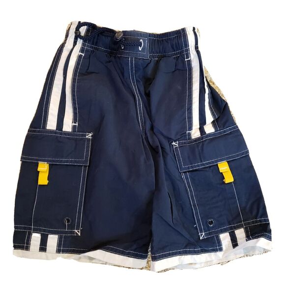 Tropical Escape Boys Size 4 Swim Trunks Shorts 2 Side Pockets Blue/White Elastic - Picture 4 of 12